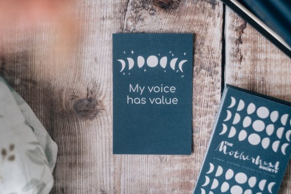Moon affirmation card with the mantra “my voice has value”