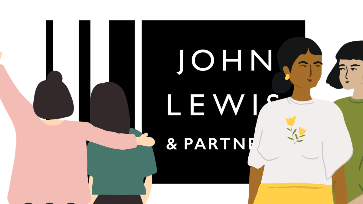 Women coming together to support each other in front of the John Lewis logo